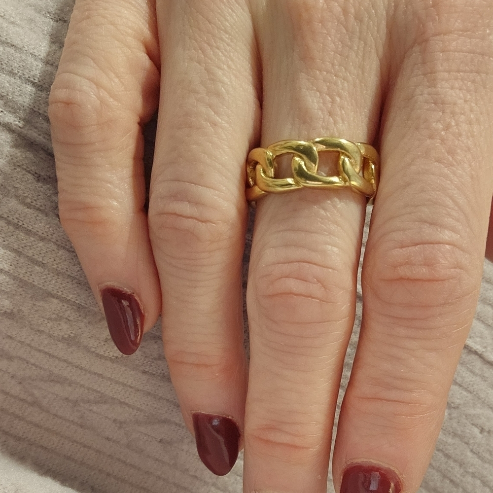 NEW Stainless Steel Chunky Gold Chain Ring - Size 7 - Picture 2 of 9